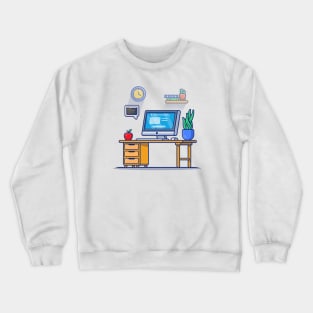 Workspace Computer With Apple And Plant Crewneck Sweatshirt